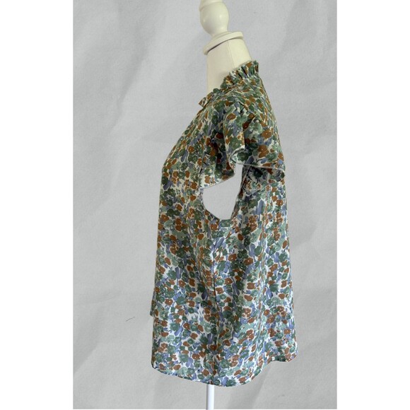 SHEIN Blouse Ruffle Short-Sleeved Green Floral Pattern Top Size XL - Picture 3 of 5